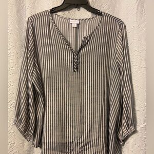 Liz Claiborne Blue & White Vertical Stripe Henley Tunic